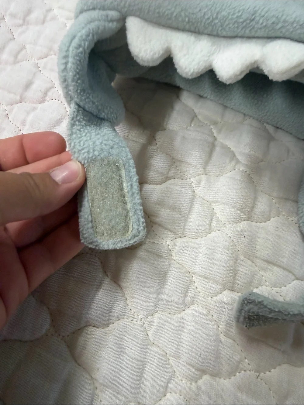 Children's Shark Fleece Earflap Hat in Light Gray with White Teeth infant